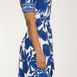 Pleated waist short jersey dress - Blue