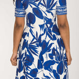 Pleated waist short jersey dress - Blue