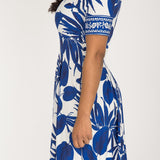 Pleated waist short jersey dress - Blue
