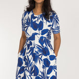 Pleated waist short jersey dress - Blue