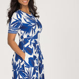 Pleated waist short jersey dress - Blue