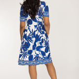 Pleated waist short jersey dress - Blue