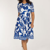 Pleated waist short jersey dress - Blue