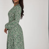 Pleated waist midi jersey dress - Black