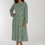 Pleated waist midi jersey dress - Black