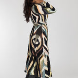 Puff sleeve midi wrap jersey dress - Black