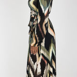 Puff sleeve midi wrap jersey dress - Black