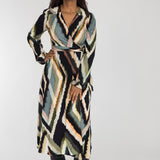 Puff sleeve midi wrap jersey dress - Black