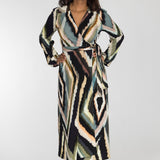 Puff sleeve midi wrap jersey dress - Black