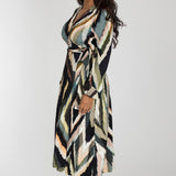 Puff sleeve midi wrap jersey dress - Black