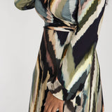 Puff sleeve midi wrap jersey dress - Black