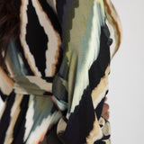 Puff sleeve midi wrap jersey dress - Black