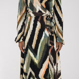 Puff sleeve midi wrap jersey dress - Black