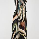 Puff sleeve midi wrap jersey dress - Black