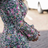 Puff sleeve midi wrap jersey dress - Pink flowers