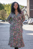 Puff sleeve midi wrap jersey dress - Pink flowers