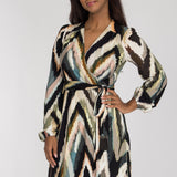 Puff sleeve short wrap jersey dress - Black