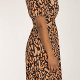 Puff sleeve short wrap jersey dress - Brown