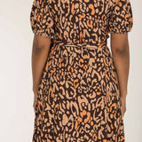 Puff sleeve short wrap jersey dress - Brown