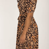 Puff sleeve short wrap jersey dress - Brown