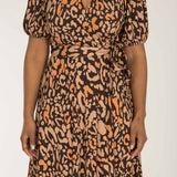 Puff sleeve short wrap jersey dress - Brown