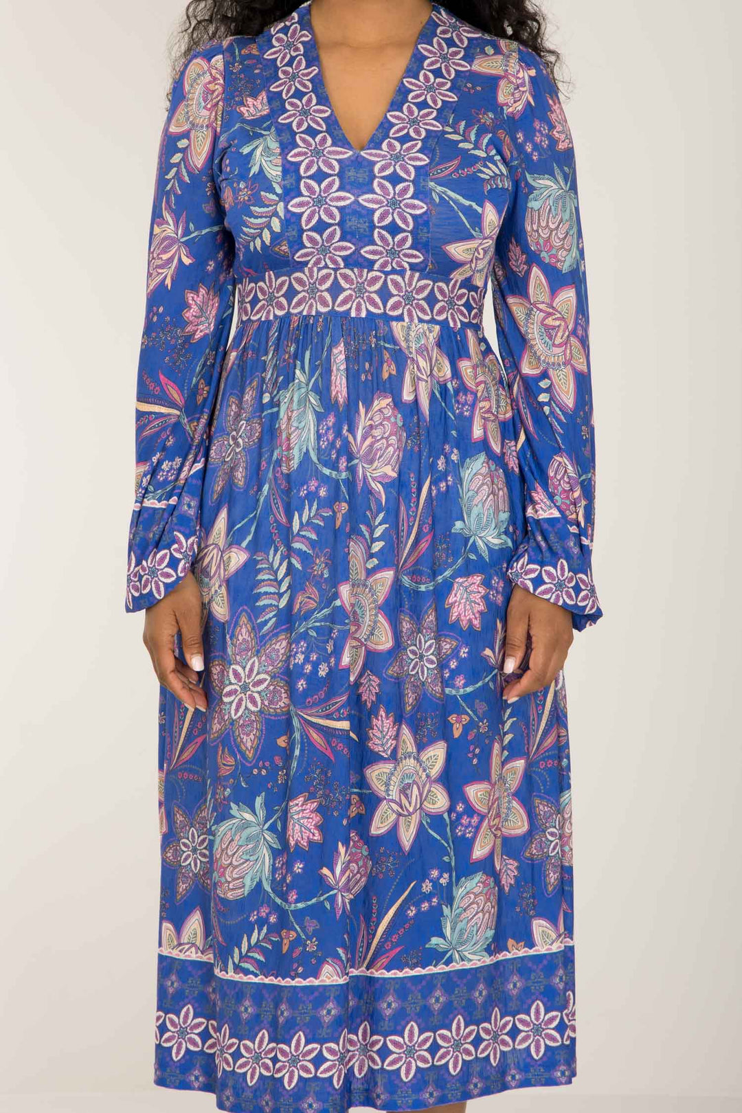 Pure boho midi jersey dress - Blue-Pink - Mönstrad vadlång trikåklänning