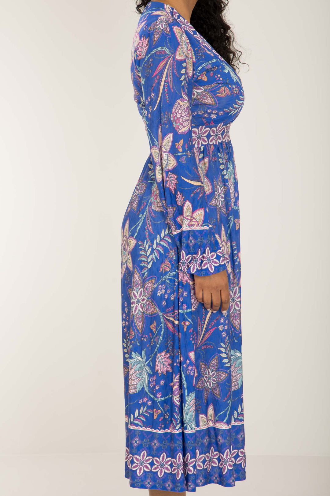 Pure boho midi jersey dress - Blue-Pink - Mönstrad vadlång trikåklänning