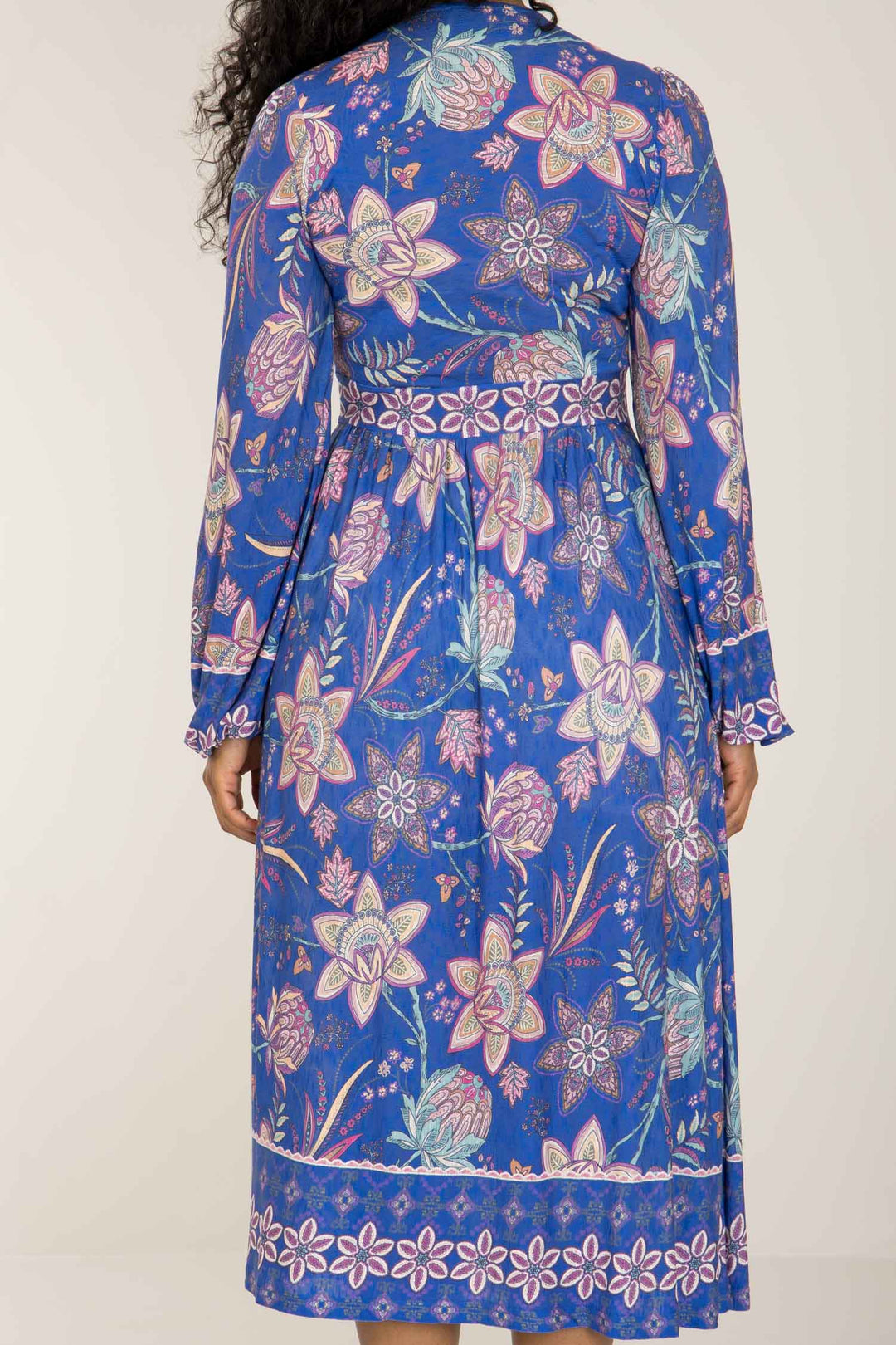Pure boho midi jersey dress - Blue-Pink - Mönstrad vadlång trikåklänning