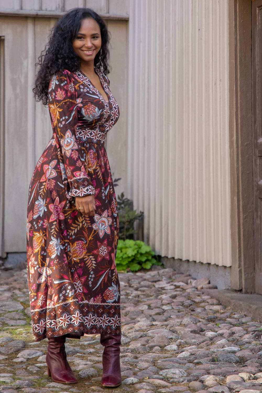Pure boho midi jersey dress - Brown
