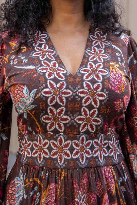 Pure boho midi jersey dress - Brown