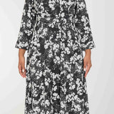 Pure EcoVero woven viscose midi dress - Black - Svart-vit mönstrad, vadlång skjortklänning