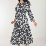 Pure EcoVero woven viscose midi dress - Black - Svart-vit mönstrad, vadlång skjortklänning