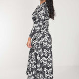 Pure EcoVero woven viscose midi dress - Black - Svart-vit mönstrad, vadlång skjortklänning