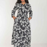 Pure EcoVero woven viscose midi dress - Black - Svart-vit mönstrad, vadlång skjortklänning