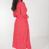 Pure EcoVero woven viscose midi dress - Red flowers - Röd-vit mönstrad, vadlång skjortklänning