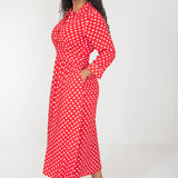Pure EcoVero woven viscose midi dress - Red flowers - Röd-vit mönstrad, vadlång skjortklänning
