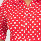 Pure EcoVero woven viscose midi dress - Red flowers - Röd-vit mönstrad, vadlång skjortklänning