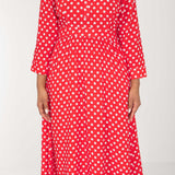 Pure EcoVero woven viscose midi dress - Red flowers - Röd-vit mönstrad, vadlång skjortklänning