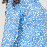 Pure EcoVero woven viscose midi dress - Blue flowers - Blåmönstrad, vadlång skjortklänning