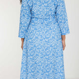 Pure EcoVero woven viscose midi dress - Blue flowers - Blåmönstrad, vadlång skjortklänning