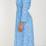 Pure EcoVero woven viscose midi dress - Blue flowers - Blåmönstrad, vadlång skjortklänning