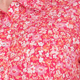 Pure EcoVero woven viscose midi dress - Pink flowers - Rosamönstrad, vadlång skjortklänning