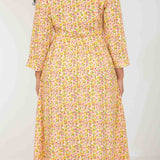 Pure EcoVero woven viscose midi dress - Yellow flowers - Gulmönstrad, vadlång skjortklänning