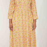 Pure EcoVero woven viscose midi dress - Yellow flowers - Gulmönstrad, vadlång skjortklänning