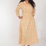 Pure EcoVero woven viscose midi dress - Yellow flowers - Gulmönstrad, vadlång skjortklänning