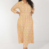 Pure EcoVero woven viscose midi dress - Yellow flowers - Gulmönstrad, vadlång skjortklänning