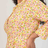 Pure EcoVero woven viscose midi dress - Yellow flowers - Gulmönstrad, vadlång skjortklänning