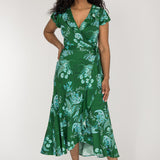 Ruffle wrap midi jersey dress - Green