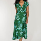 Ruffle wrap midi jersey dress - Green