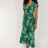 Ruffle wrap midi jersey dress - Green